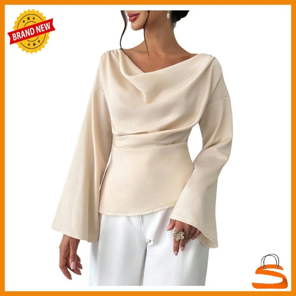 Long Sleeve Cowl Neck Blouse Non-Stretch Soft Business Casual Top
